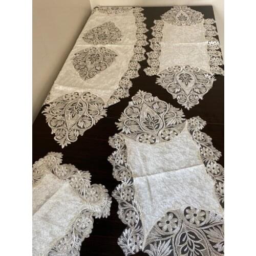 5 Parça Fransız Dantelli Kadife Salon Takımı