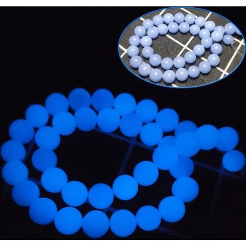 6/8/10mm Luminous Light Glowing Blue Round Stone Loose Beads for Jewelry Making Bracelet and Necklace Loose Round 15" Strand