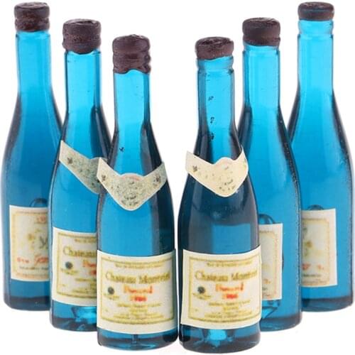 6 Pcs Miniature Wine Bottles Champagne Drink Bottles 1/12 Life Scenes Decor