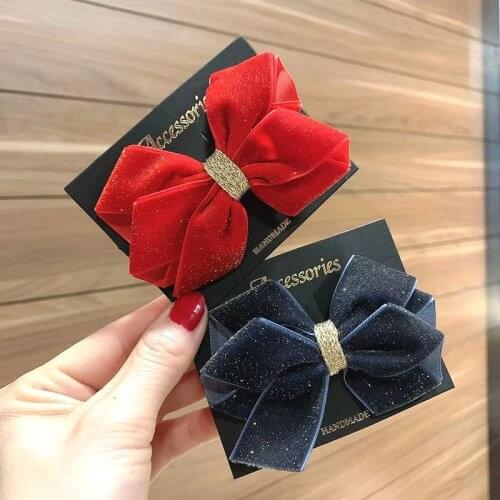 7pcs 4inch Gold Glitter Velvet Ribbon Hairbows Handmade Girls Hair Clips High Quality Soft School Hairpins Kids Hair Accessories