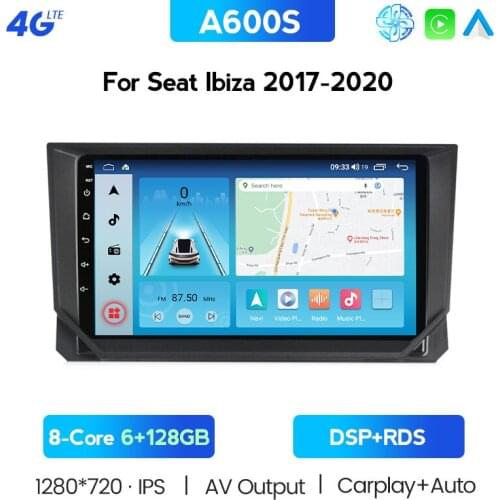 DSP 2 Din Android 10.0 6G RAM 128G ROM Car DVD Player For Seat Ibiza 2017 2018 2019 Car GPS Navigation Radio Multimedia WIFI BT