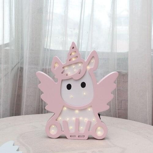 Unicorn Design Night Light Pink Blue Color Battery Power Lovely Lampara Infantil Switch BB Glow Night Lamp For Baby Boy Girl