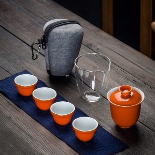 Travel Bag Chinese Kung Fu Teaset Gaiwan Teapot Teacups Fair Mug Tea Sets White Travel Tea Set Drinkware Teaware Gift For Friend