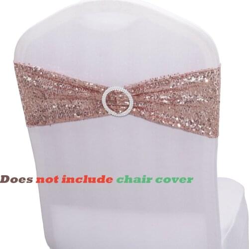 Stretch Sequin Chair Sash Bows Chair Bands with Buckle for Wedding Hotel Banquet Reception Party Events Chair Cover Decoration