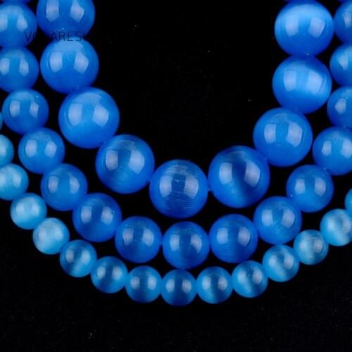 Blue Cat Eye Opal Stone Natural Round Loose Beads 15” Pick 6-12mm Spacer Beads For Necklace Bracelet Accessory Jewelry Making