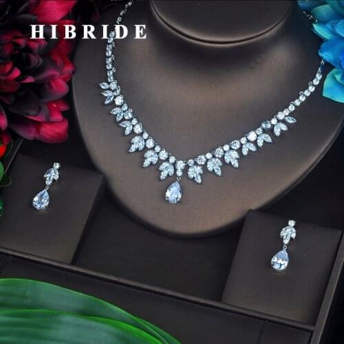 HIBRIDE Luxury Design Water Drop Pear Cut Necklace /Pendant Earrings Cubic Zirconia Women Bridal Jewelry Sets N-164
