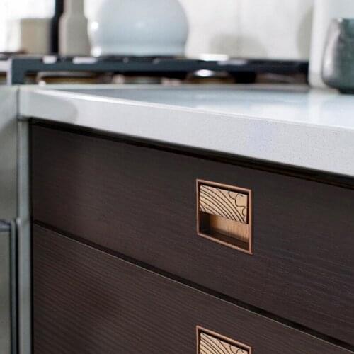 HJY Retro Embedded Invisible Handle Metal Kitchen Drawer Cupboard Door Handle Zinc Alloy Matte Gold Furniture Hardware Z551