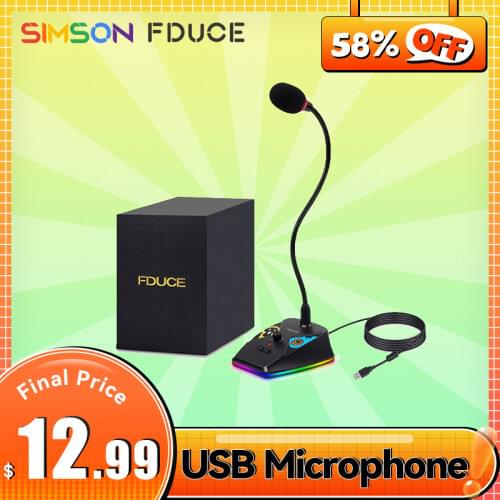 USB Computer Microphone, FDUCE PC Goose-Neck Mic Microphone for Computer with Mute Button and RGB Rainbow Light for Zoom, Skype