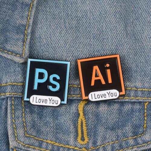 Creative PS AI Enamel Pins I Love You Photoshop Illustrator Badges Custom Pastel Brooches Denim Shirt Lapel Pin Women Jewelry