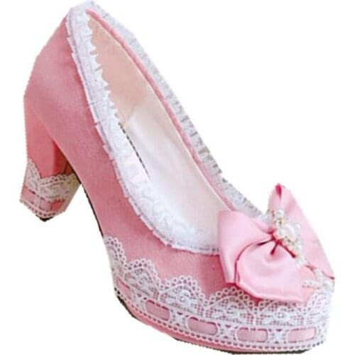 Lace chunky high heels womens shoes waterproof platform sweet loli Vintage Sweet Lolita Shoes Victoria Kawaii Lovely girl