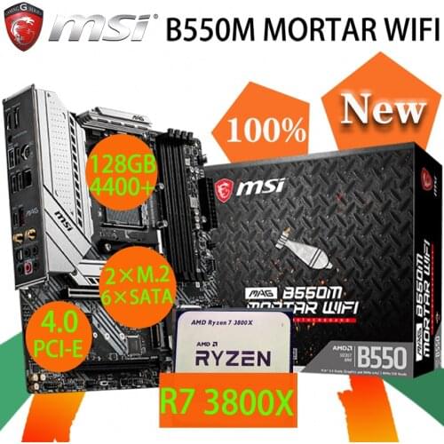 Motherboard MSI MAG B550M MORTAR WIFI + CPU AMD Ryzen 7 3800X Set DDR4 128GB 4400+ M.2 PCI-E 4.0 USB3 New Desktop B550 Placa-mãe