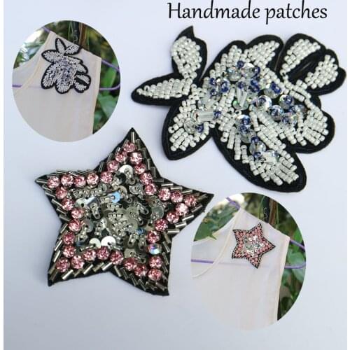 Fashion star beaded embroidered Patches for Clothing sew on rhinestone parches flower Appliques Decoration Badge parche