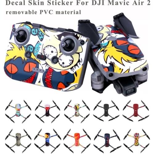 PVC Stickers Waterproof Skin Decals for DJI Mavic Air 2 Decal Skin Sticker Drone Body + RC + 3 Battery Protection Film Cover set