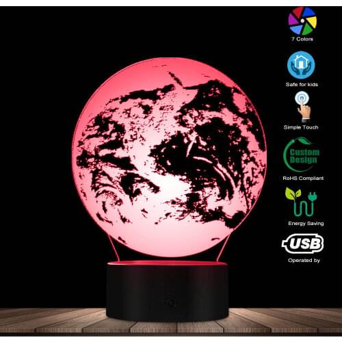 3D Effect Earth 3D Optical illusion Night Light Table Lamp Globe World Map Mood Light Bedside Desk Lamp Decorative Lighting
