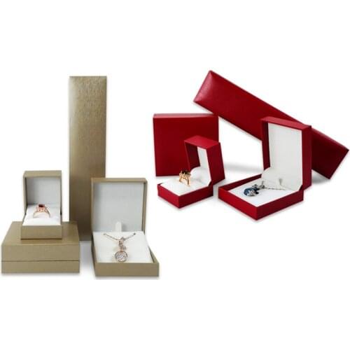 Wholesale 6Pcs/lot Golden Red Leather-Filled Paper Collection Box Ring Earring Gift Box Jewelry Bracelet Necklace Storage Case
