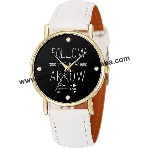 Wholesale Fashion Follow Your Arrow Quartz Watch Women Men Leather Black Face Dress Wristwatches Hot Lady Dress Watches