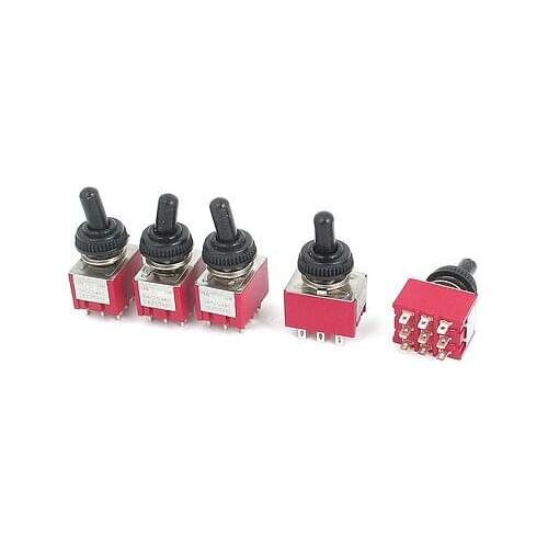 AC 125V 5A AC250V 2A 9 Terminal 2 Position(On/On) Self-locking Mini Toggle Switch Red 5pcs