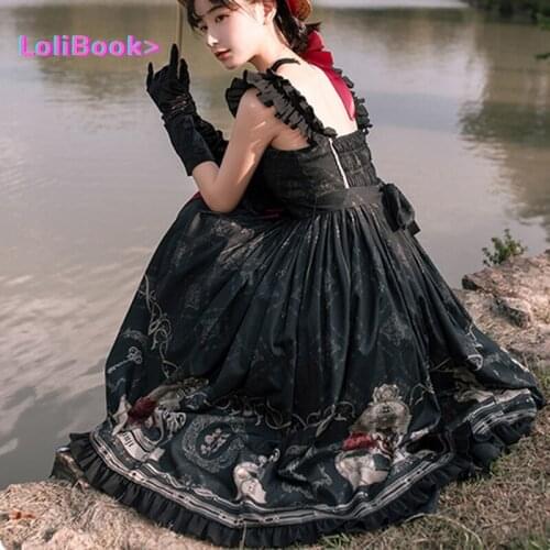 Lolibook Lolita Dress Nightingale And Rose Dress Gothic Style Dark Vintage Victorian Princess Dress Sleeveless Lolita Dress