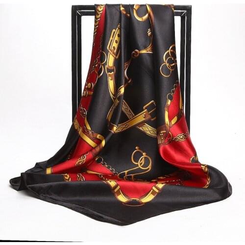 Head Silk Scarf Women Summer Print Foulard Satin Square Scarves Shawl Luxury Designer 90*90cm Female Bandana Large Muslim Hijab