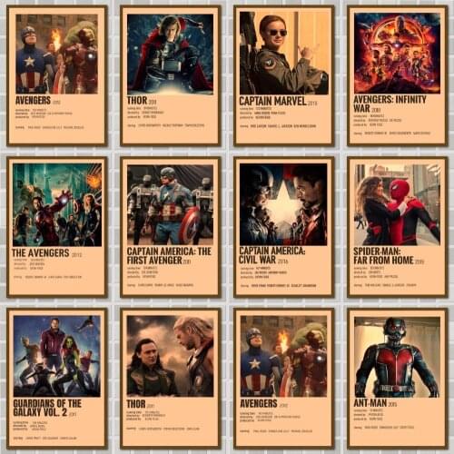 Marvel The Avengers Polaroid Style Movie Posters Krafe Paper Prints Art Retro Painting Home Decor Wall Stickers For Kid Room
