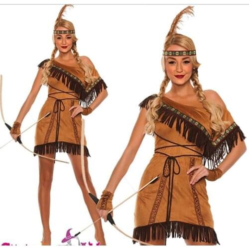 Sexy Cosplay Costume Free Drop shipping Hot Selling Indian Maiden Costume Cherokee Princess Adult Princess Costume