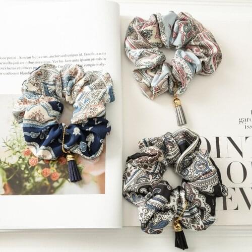 New Retro Large Intestine Ring Fabric Hair Ring Tassel Pendant Elastic Band Hair Ties Hair Rope