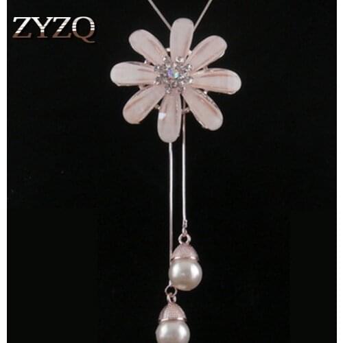 ZYZQ Romantic Sweater Chain Lovely Sweety Daisy Flower Necklace With Simulated Pearl Winter Accessories Sunflower Necklace Hot