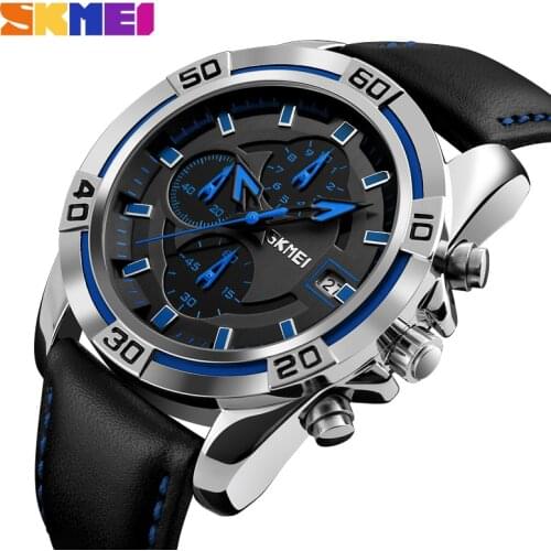 Top Luxury Mens Watches SKMEI Brand Fashion Casual Leather Sports Watches Men Quartz Stopwatch Waterproof Clock Men Wristwatch