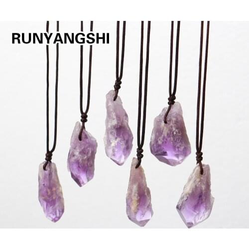 Runyangshi 1pc Natural crystal Purple backbone Scepter crystal Amethyst Pendant Purple Quartz Necklace for gift jewelry