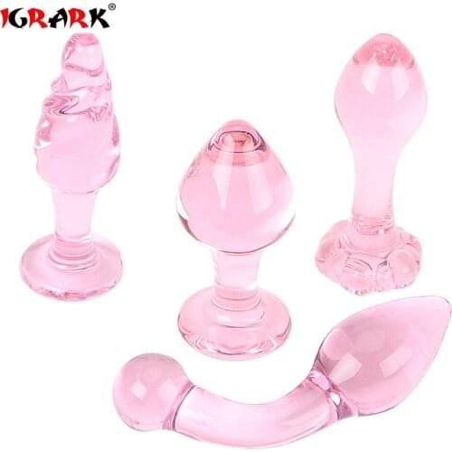 Sexy Toy Analplug Set Pink Large Glass Butt Plugs Anal Sex Toys for Woman Man Gay Ass Massage Huge Analplug Couples Sextoy