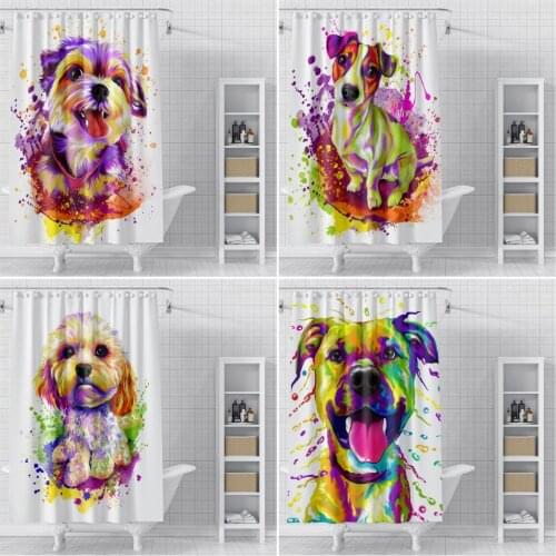 Puppy Shower Curtain Bathroom Waterproof Polyester Shower Curtain Dog Printing Curtains for Bathroom Shower with Hooks