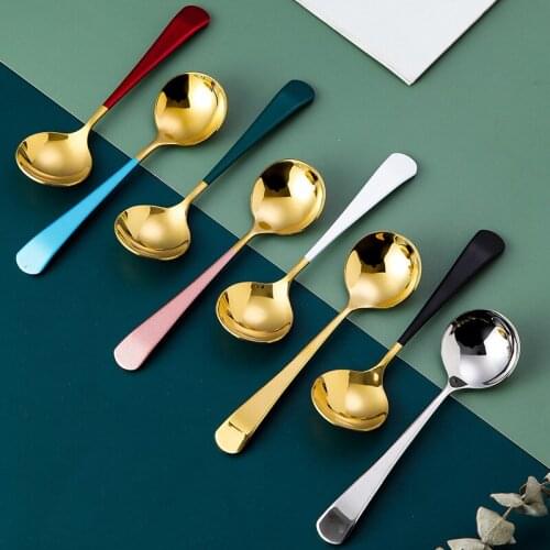 Titanium-plated stainless steel household creative hotel coffee spoon Western food spoon small round dessert spoon