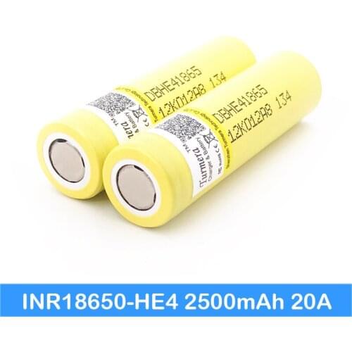Turmera 18650 HE4 2500mAh Battery 20A 18650 Lithium Batteries for 12V 16.8V 18V 21V 25V Drill Screwdriver Battery and E-bike Use