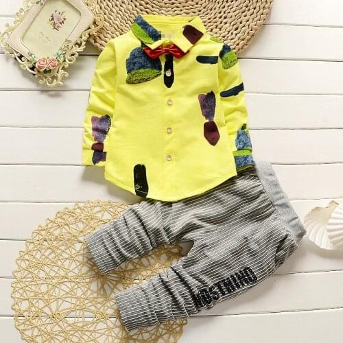 Spring Model of Virgin Suit Stone Flower Long Sleeve Shirt+pant Suit Boy Lovely Two-piece Outfit 0-4 Ages Yellow Pink Color