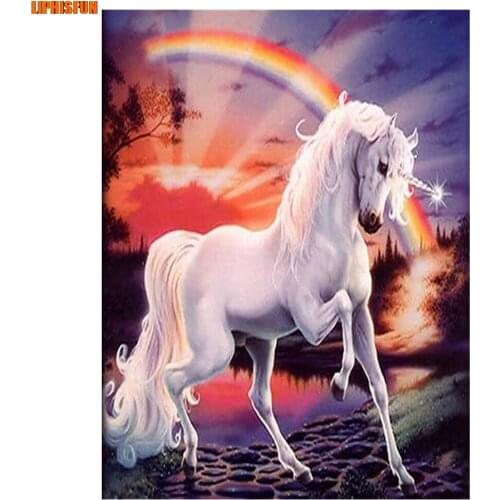 LIPHISFUN Handmade Cross Stitch Embroidery Diamond Painting Full Drill Home Decor Square/round Horse Rainbow
