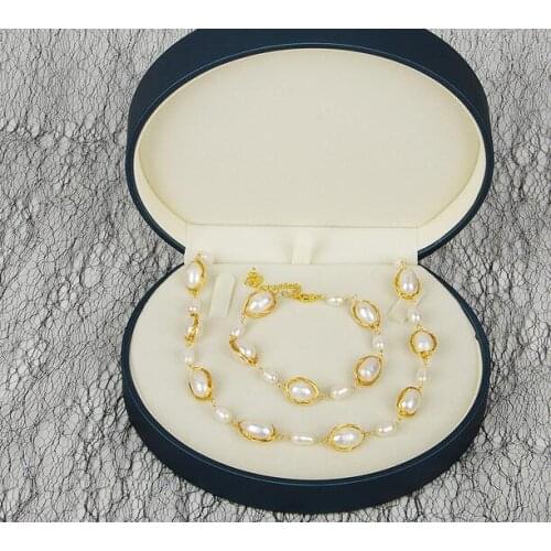Jewelry Hand woven 14k gold filled 100% Natural freshwater Baroque Pearl bracelet Necklace set for wogmen