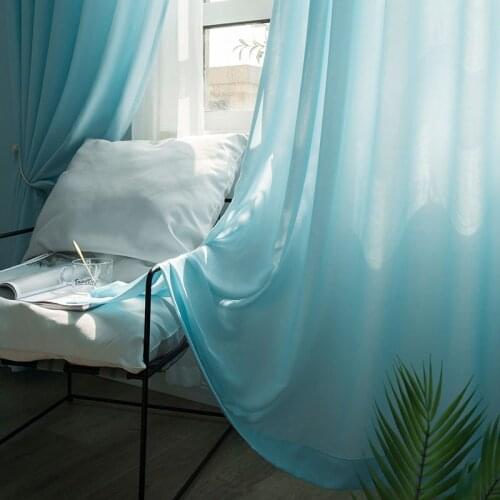 Soft Great Hand Feeling Voile Curtain for Children Window Drapes Blue Sheer Curtains for Living Room Panels Tulle