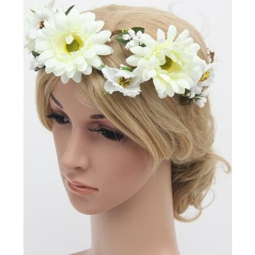 New Big Flower Headband Women Wedding Flower Crown Bohemian Wreath Ribbon Garland Sweet Wianek Kwiatowy Bride Hair Accessories