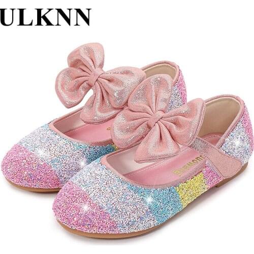 ULKNN Girls Princess Shoes 2021 Childrens Shoes Fashion Western Leather Shoes Soft Bottom Shallow Mouth Crystal Moccosins Shoes