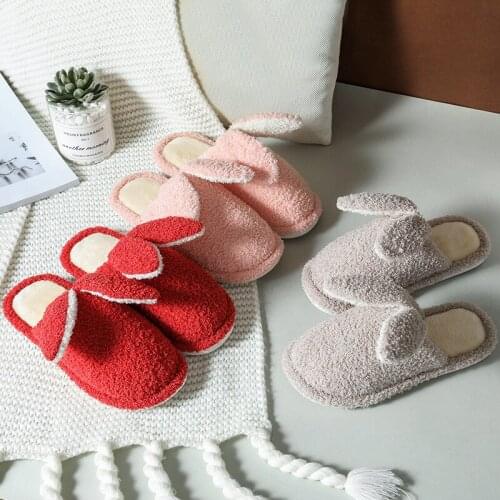 Rabbit Ear Slipper Ladies Winter House Shoes Furry Slippers With Pompon 2020 New Women Spring Plush Slippers Men Bed Slippers