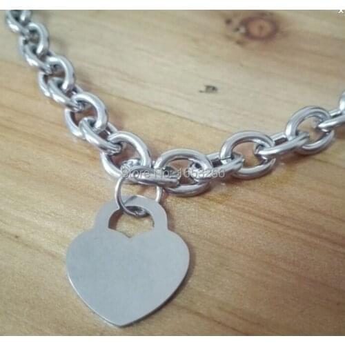New Womens Stainless Steel Sweet Heart Tag Necklace Pendant Fashion Oval Chain New Style 8mm 21