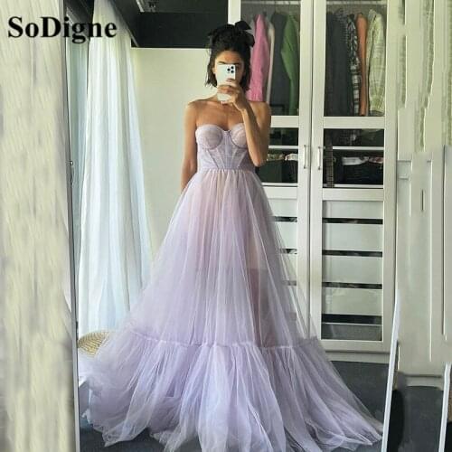 SoDigne Purple Tulle Long Prom Dresses Pleats Sweetheart Plus Size Women Party Gowns Tiered Floor Length Evening Dress 2021