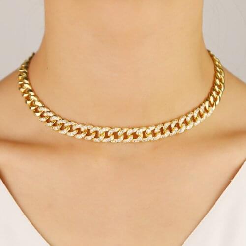 GOLD ROSE GOLD Hip hop Iced Out Bling 38CM chain choker Necklace fashion CZ Miami Cuban trendy classic unisex jewelry gift party