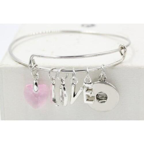 10PCS Whlesale Wire Bangle Pink Crystal Heart Initials Valentine Bracelet Snap Bracelet&Bangles for women jewelry Lovers Gifts
