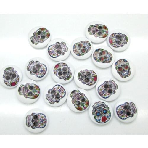 100pcs 15mm Mixed Round Skull Wooden Buttons For Clothes Crafts Sewing Decorative Needlework Scrapbooking DIY Accessories