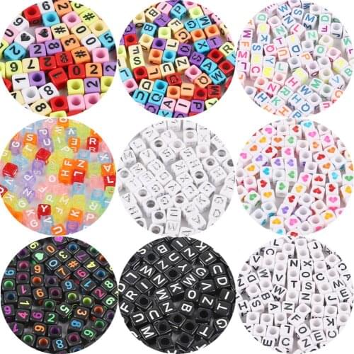 100pcs Mixed 6mm Acrylic Beads Square Alphabet Letter Digital Cube Heart Beads For DIY Charms Bracelet Necklace Jewelry Making