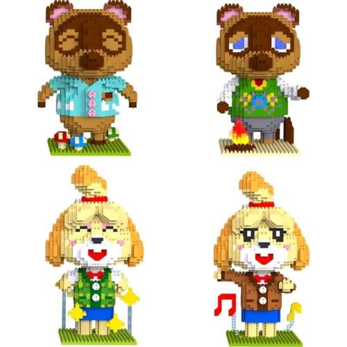 1224pcs+ Animal Crossing Raccoon Tom Nook Isabelle Building Blocks 3D Model DIY Mini Diamond Bricks Toy for Children Gift