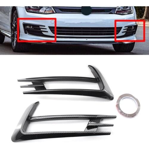 2pcs For VW Golf 7 MK7 2014 2015 2016 2017 Carbon Fiber ABS Front Bumper Fog Light Lamp Eyebrow Wind Knife Cover Car Accessories