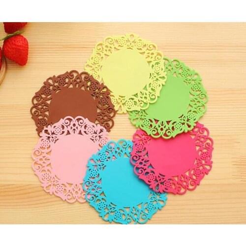 200pcs Colorful Lace Flower Hollow Design Round Silicone Table Heat Resistant Mat Cup Coffee Coaster Cushion Placemat Pad
