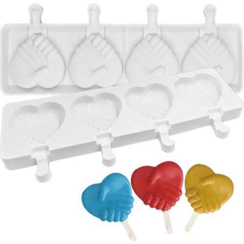 4 Cell Wedding Shake Hands Heart Ice Cream Silicone Mold Chocolate Popsicle Mould Cake Decorating Tools Kitchen Accessories